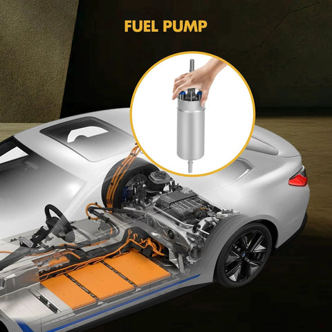 Diagram of BMW car with highlighted Fuel Pump showing Beefed Up Electric Fuel Pump Replacement For BMW 528i 2.0L 2012 2013 2014 2015 2016, BMW 535i 3.0L 2011 2012 2013 2014 2015 2016, And BMW 535i GT 3.0L 2011 2017 FG1550 E2000.