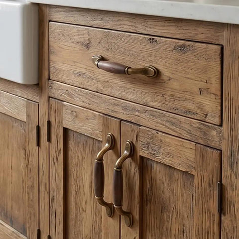 Vintage Walnut Wood Cabinet Handles Set With Zinc Alloy Drawer Pulls In Antique Metal Finish for kitchen cupboard doors