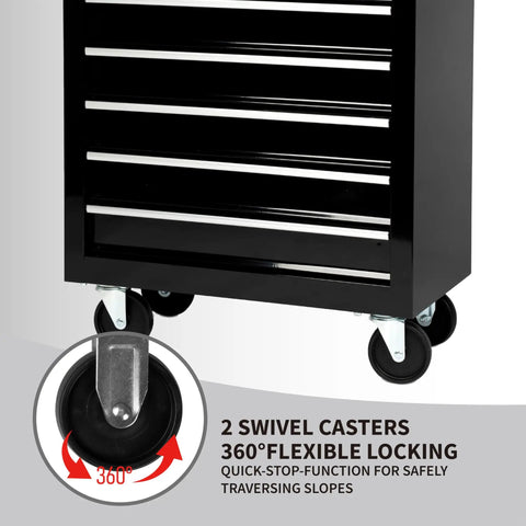 7 Drawer Heavy Duty Rolling Tool Chest Cabinet With Locking Storage For Garage And Workshop Black Durable Steel Build