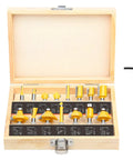 One Quarter Inch Shank Router Bits Set, 15 Piece Tungsten Carbide Woodworking Kit in wooden case