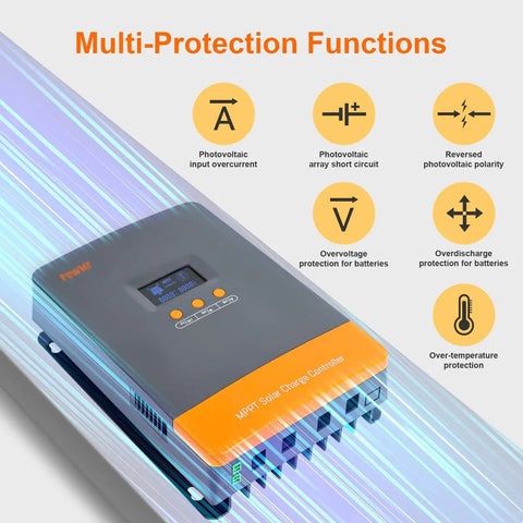 80A MPPT Solar Charge Controller with multi-protection functions for 12V 24V 36V 48V auto, PV input up to 160V