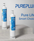 EveryDrop 5 Compatible Refrigerator Water Filter Replacement 4 pack showcasing product on gray steps with blue branding