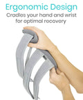 Hands holding Resting Hand Splint for Right Hand With Rehab Video App, Night Wrist Immobilizer and Thumb Stabilizer Wrap