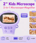 Awesome Kids Handheld Microscope Camera With 2 Inch Screen, Educational Magnifier Toy For Science Fun, Great Christmas Birthday Gift For Ages 3 To 12, Boys And Girls, Purple, 2-inch display