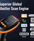 Wireless Barcode Scanner With Screen Pro Version 1D 2D QR Handheld Reader with display and barcode examples