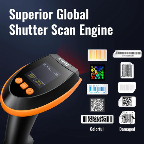 Wireless Barcode Scanner With Screen Pro Version 1D 2D QR Handheld Reader with display and barcode examples