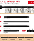 Black Stainless Steel Shower Curtain Rod 34 To 66 Inches Adjustable Tension Rod No Drilling No Rust Non Slip design