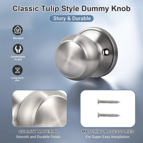 2 Pack Brushed Nickel Dummy Door Knobs With Single Sided Handles For Closets And Pantries, Satin Nickel One Side No Latch Non Turning Interior Push Pull Knob For French Double Doors, brushed finish