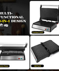 Aigostar 1200W Panini Press Sandwich Maker With Ceramic Non Stick Plates Opens 180 Degrees For Indoor Grilling Stainless Steel Removable Drip Tray Silver Compact Kitchen Appliance For Quick Meals multi-functional design with 180-degree opening.