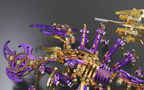Close-up of 3D Metal Puzzle For Adults Articulated Mechanical Scorpion Model Kit In Alloy And Stainless Steel With Movable Joints