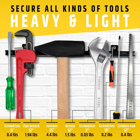17 Inch Beefy Magnetic Tool Holder Upgraded Version With Ultra Strong Magnets holding various tools on wall