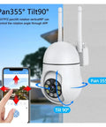 Keep Your Homestead Secure And Sound With This 5MP Wireless PTZ Security Camera showing app control for pan 355° tilt 90°.