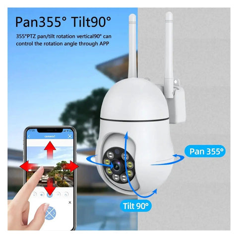 Keep Your Homestead Secure And Sound With This 5MP Wireless PTZ Security Camera showing app control for pan 355° tilt 90°.