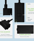 Image showing Table Top Plug In Dimmer For Lamps With Quiet Slide Control, plug, slider, and rubber grip back, highlighting dimming range 10-100%.