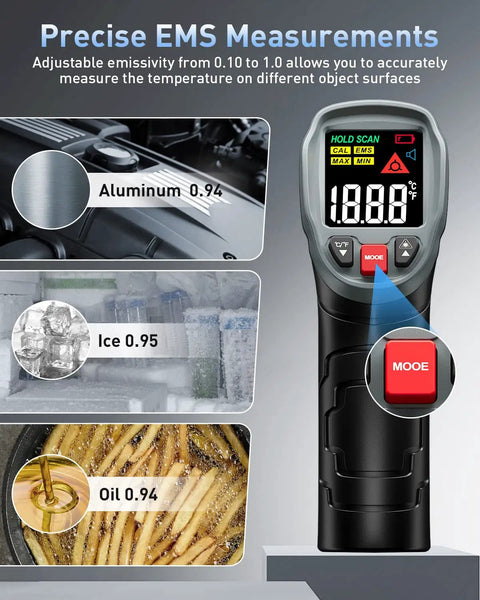 3 In 1 Infrared Thermometer Gun For Cooking, Grilling, Pizza Oven And Engine, Must Have Quick Minus 58F To 1112F Readings In 0.5s, Adjustable Emissivity, Pro Grade Digital Laser Temperature Gun, Includes Meat Probe And Carry Case.