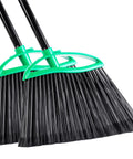 Heckin Tough Heavy Duty Brooms Two Pack With 55 Inch Long Handles Angled Head close up view of green broom heads
