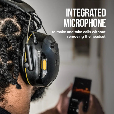 WorkTunes Connect Wireless Hearing Protector With Bluetooth Technology 26 DB Noise Reduction Rating Dope Sound Quality And Safe Volume Control for on-the-job listening with integrated microphone shown.