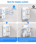 Heavy Duty 6 Outlet Splitter Surge Protector With 4 Usb Ports And Dual Type C Plug And Play Wall Expander Power Strip showing installation instructions.