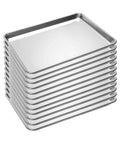 12 Pack Half-Size Aluminum Baking Sheets Pan Set, commercial grade, 18 by 13 inches, food-grade, NSF certified, stack view.