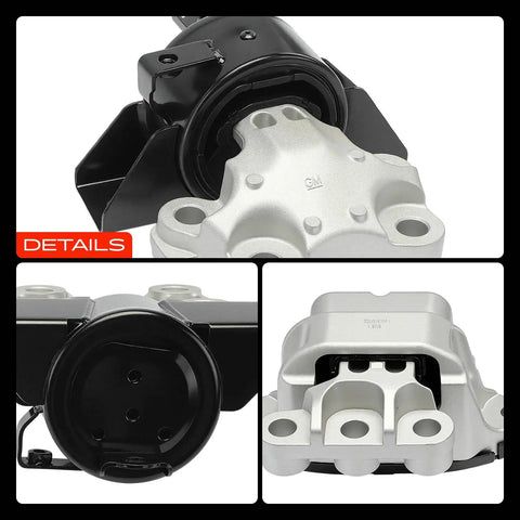 Heavy Duty Built Tough Engine Motor And Transmission Mount Kit With Torque Strut Replacement For Buick Encore 1.4L Chevy Trax Automatic close-up view of engine mount with black and silver finish.