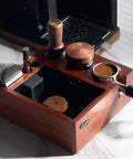 Eight In One Espresso Knock Box And Barista Grade Coffee Accessories Organizer With Natural Walnut Base, fits 51-58mm tools
