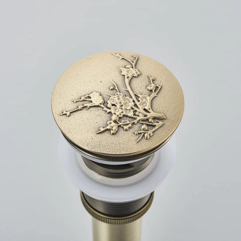 Antique Brass Swivel Spout Bathroom Faucet With Single Lever Mixer Tap Vanity Sink Faucet With Pop Up Drain And Overflow floral design
