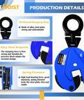 Front view of blue FITHOIST vertical plate clamp with ring hanger and serrated jaw for 0.8-ton lifting