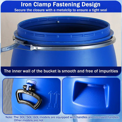 Blue Plastic Drum With Lid For Water Storage And Bulk Shipping Open Top Barrel Keg Ring Latch Heavy Duty Industrial Container 100L