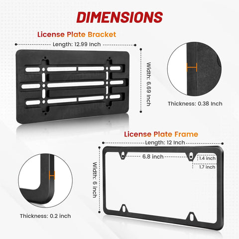 Stainless Steel License Plate Bracket And Frame Kit For Front Bumper Universal Fit 6x12 Inch Plate Holder dimensions