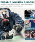 Worker using Full Face Gas Mask With Anti Fog Shield And 40mm Activated Carbon Filter For Organic Vapors, Chemical Handling, Polishing