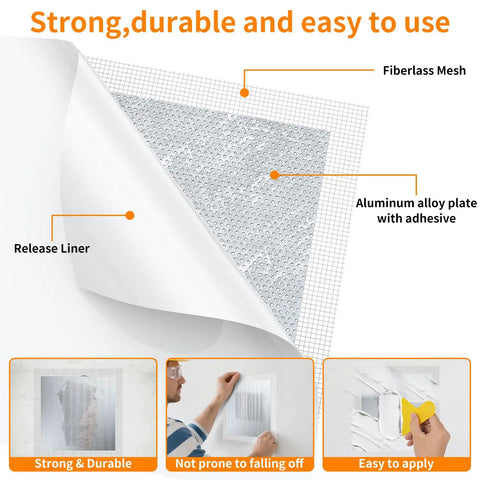 Wall Patch Drywall Repair Kit 10 X 10 Inch Self Adhesive Mesh Patch with Release Liner and Aluminum Alloy Plate for Quick Fixes