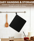 Ultimate Espresso Machine Slider Compatible With Breville 870XL black mat hanging on kitchen wall next to wooden spoon.