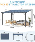 14 X 10 Foot Gazebo With Hard Top Roof, Lean To Pergola Shade For Patio And Backyard Hangout, 140 Sq Ft Covered Space.