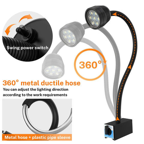 Led Magnetic Work Light With Flexible Gooseneck And 12T Magnetic Base, IP65 Waterproof 1400 Lumens For Lathe Milling Drill Press, Industrial Shop Lighting, Pro Grade Tough As Nails Hands Free