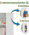 Portable Baby Wardrobe Closet For Kiddo Storage Organizer With Side Hooks DIY Modular Toy And Clothing Organizer Lightweight And Easy To Tidy Tiny Gear White featuring child-safe hooks for backpacks and scarves.