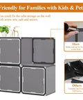 Totally Versatile 4 Cube Storage Organizer With Doors in dark grey, secured to wall with screws, showing stability and safety for families.