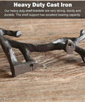 Close-up of Heavy Duty Cast Iron Branch Style Wall Mount L Brackets Vintage Rustic Decorative Support For Kitchen Home Office.