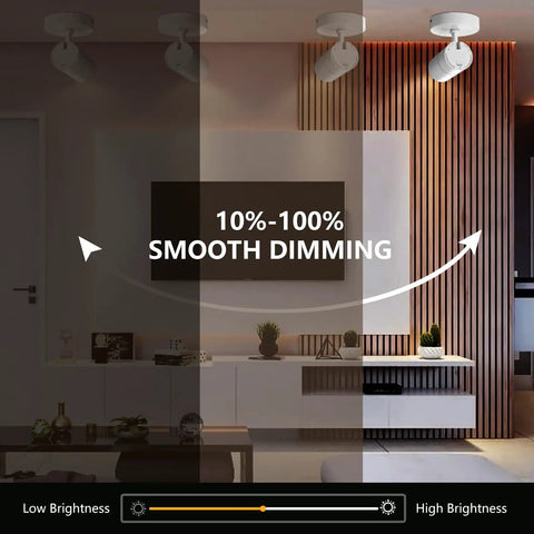 Three Color Temperature Dimmable Ceiling Spotlight Kit With Adjustable Directional LED Lights in a modern living room scene