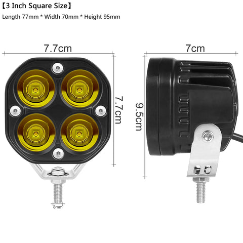 Beefy Yellow 3 Inch 40W LED Pods Lights For Off Road Driving 12V 24V Spot Cube Light Bar dimensions front and side view