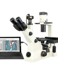 Inverted Phase Contrast Compound Microscope With 40X to 400X Magnification, 10X Wide Field Eyepieces, Infinity Plan Phase Contrast 4X, 10X, 20X Objectives, Long Working Distance, Great for Teaching, Classroom Friendly for Demos and Home Lab Use beside laptop