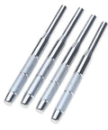 Four piece Pro Grade Stainless Steel Hollow End Roll Pin Starter Kit Set for pin insertion and slippage prevention.