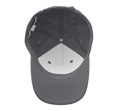 Inside view of the Cool Machinist CNC Vise Square Hat For Guys, adjustable slate grey cap with structured design.