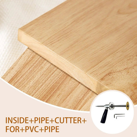 Inside PVC Pipe Cutter for Drill Attachment With Adjustable Depth tool shown next to pipe cutting surface