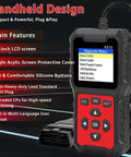 OBD2 Car Diagnostic Scanner With Full Read And Clear Codes, Engine Light Reset, LCD, red silicone buttons, handheld design