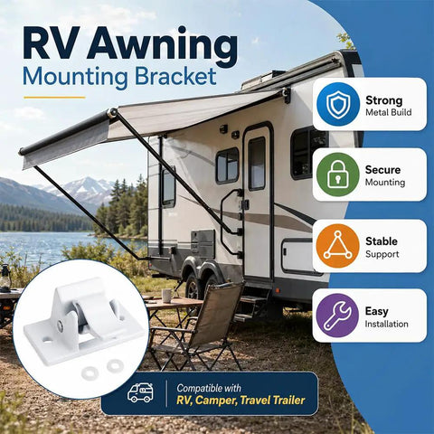 RV Awning Mounting Bracket Replacement Set for Bottom Arm, Heavy Duty Steel and Aluminum Construction, in use on RV