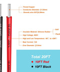 16 Gauge Silicone Hook Up Wire Set, 20 Feet Total Black And Red, Ultra Flexible 252-Strand Tin Copper Cable, High Temperature Resistance From -60C To 200C, Low Impedance Soft Wire For DIY Electronics, shown red and black 10 ft wires