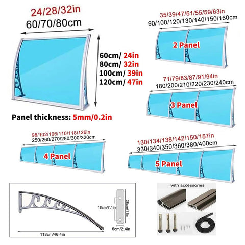 Outdoor Patio Deck Awning Kit With White Bracket And Blue Panel, Expandable Sun Shade For Backyard And Windows, Adjustable Reach In 24, 32, 39 Or 47 Inches, Easy Install, Durable Plastic Steel Bracket Kit