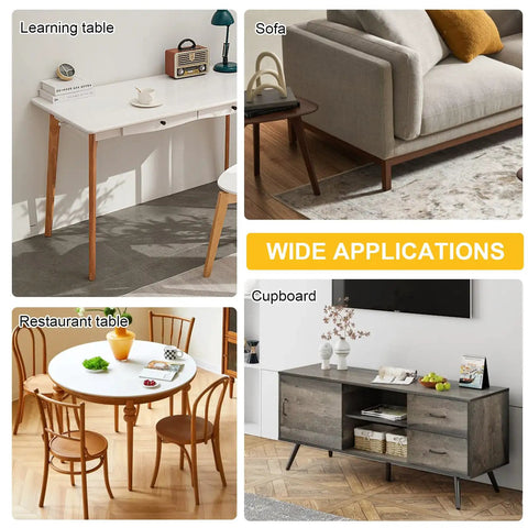Wide applications of Heavy Duty Adjustable Furniture Feet Set for learning table, sofa, restaurant table, and cupboard.
