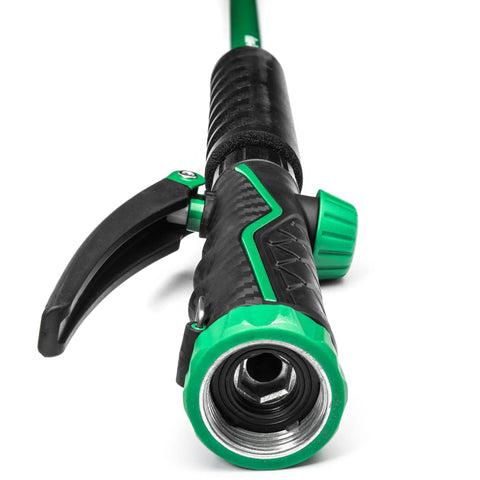 Close-up of 36 Inch Front Trigger Watering Wand Hose Nozzle With Carbon Fiber Texture And Non Slip Grip, Long Reach Garden Hose Sprayer
