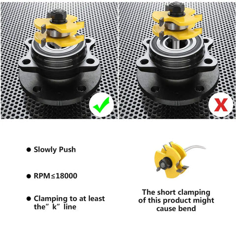 Top Shelf Quarter Inch Shank Tongue And Groove Router Bits Two Piece Set Heavy Duty Carbide Milling Cutter mounted on router.